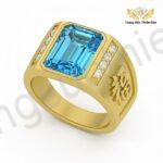Nhẫn Chữ Phúc Đẹp Sang Trọng Cho Nam Mặt Đá Topaz Xanh TBM171