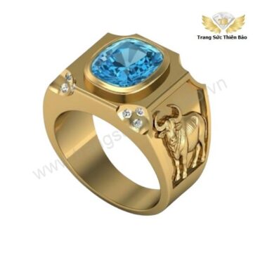 Nhẫn Nam Tuổi Sửu Topaz Xanh 18K Thiết Kế Đẳng Cấp