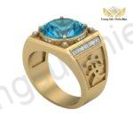 Nhẫn Nam Chữ Phúc Topaz Xanh Vàng 18K May Mắn TBM172