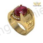 Nhẫn Nam Hoa Sen Vàng 18K Đá Ruby Đỏ Quyền Lực TBM151