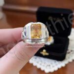 Nhẫn Nam Hình Hổ Mặt Đá Citrine Thiên Nhiên Hợp Mệnh Thổ, Kim TBB175