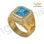 Nhẫn Nam Tuổi Dậu 1981 Mệnh Mộc Đính Đá Topaz Xanh TBM135