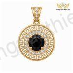Mặt Dây Phong Thủy Nam Đá Sapphire Đen Khắc Hoa Văn MDM215