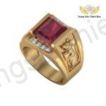 Nhẫn Nam 12 Con Giáp Khắc Hình Tuổi Tý 1960 Mặt Đá Ruby TBM176