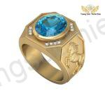Nhẫn Nam Khắc Hình Ngựa Đá Topaz Xanh Thiên Nhiên TBM183