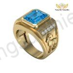 Nhẫn Nam Phong Thủy Khắc Hình Dê Đính Đá Topaz Xanh TBM188