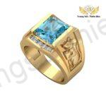 Nhẫn Nam Phong Thủy Đá Topaz Xanh Khắc Hình Con Giáp TBM179