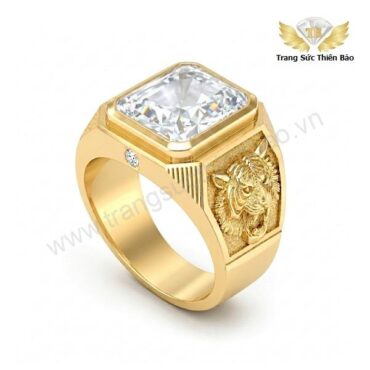 Nhẫn Hình Hổ Đẹp Cho Nam Vàng 18k Đá Topaz Trắng