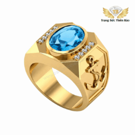 Nhẫn Nam Biểu Tượng Ngành Hàng Hải Đính Đá Topaz Xanh