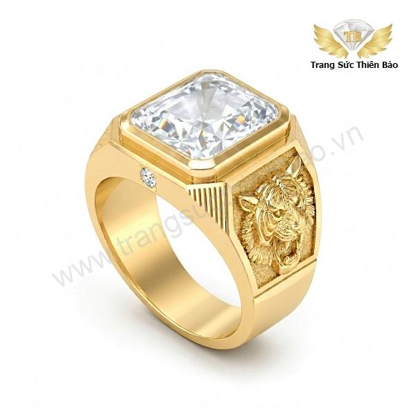 Nhẫn Hình Hổ Đẹp Cho Nam Vàng 18k Đá Topaz Trắng