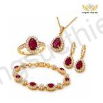 Bộ Trang Sức Đá Ruby Trẻ Trung Vàng Tây 18K Đẹp TBB276