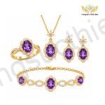 Bộ Trang Sức Vàng 18K Đá Thạch Anh Tím (Amethyst) Trẻ Trung TBB183